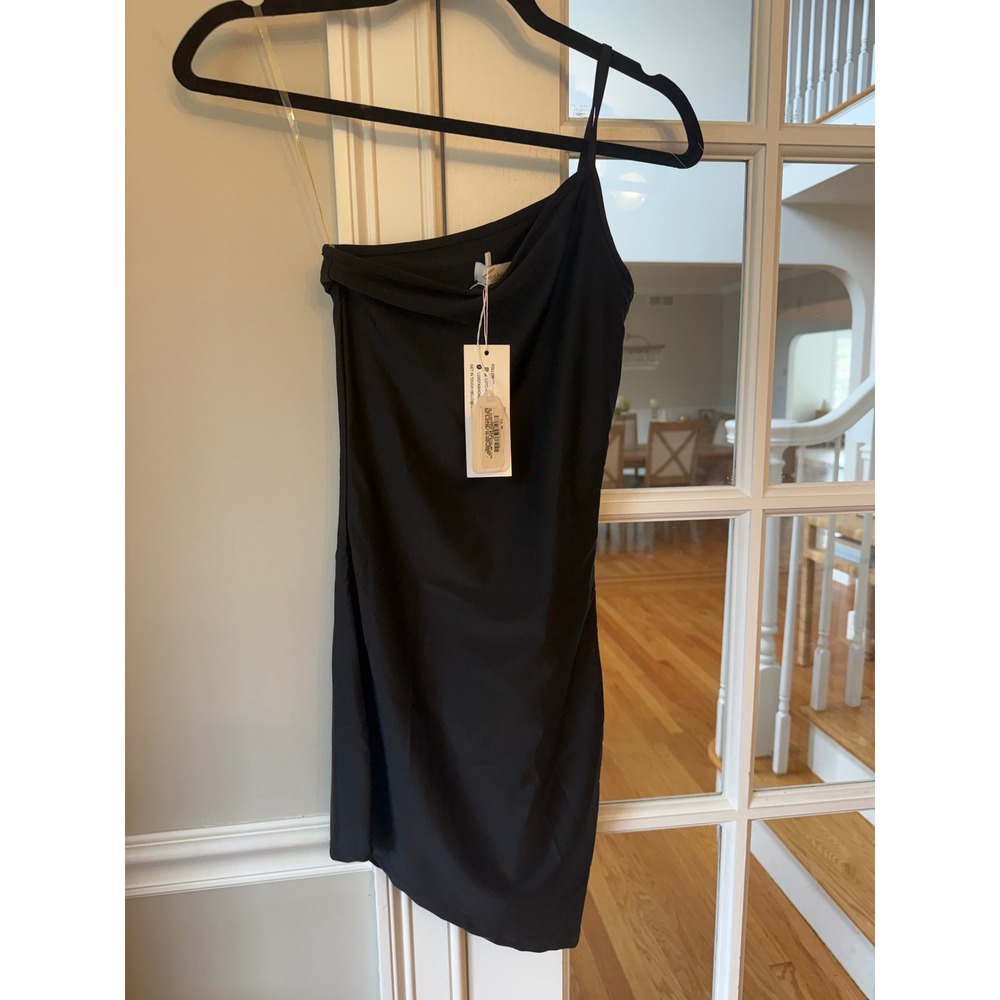 Luxe Fashion Label Black One Shoulder Asymmetrical Mini Bodycon Dress Size 6 NWT